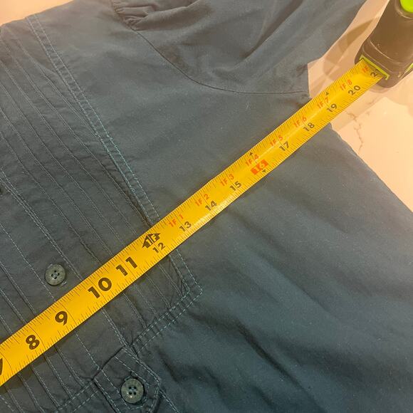 Vtg Patty Woodard 100% cotton button front shirt teal blue small puff sleeve - Picture 11 of 11